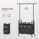 Tajsoon Laundry Sorter Cart with Hanging Rack, Laundry Sorter 3 Section, Laundry Hamper with Heavy Duty Rolling Lockable Wheels, Black