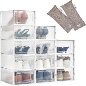 HomeBuddy Shoe Organizer for Closet - 12 Pack Shoe Boxes Clear Plastic Stackable Bins, Clear Shoe Boxes Stackable with Lids, Sneakers Storage Case, Zapateras Organizer for Shoes, Closet Shoe Organizer (9 Pack)