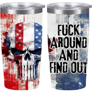 20oz with Straws Lids,Insulated Cup Reusable Stainless Steel Travel Tumbler,Cupholder Friendly,Gifts for Women Her Mom Wife Female Sister Coworkers (Skull Flag)