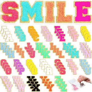 Jutom 104 Pcs Self Adhesive Chenille Iron on Letter Patches Letter Chenille Stick on Embroidered Patch for Clothing Jackets Backpacks Hats(Classic,Multicolor)