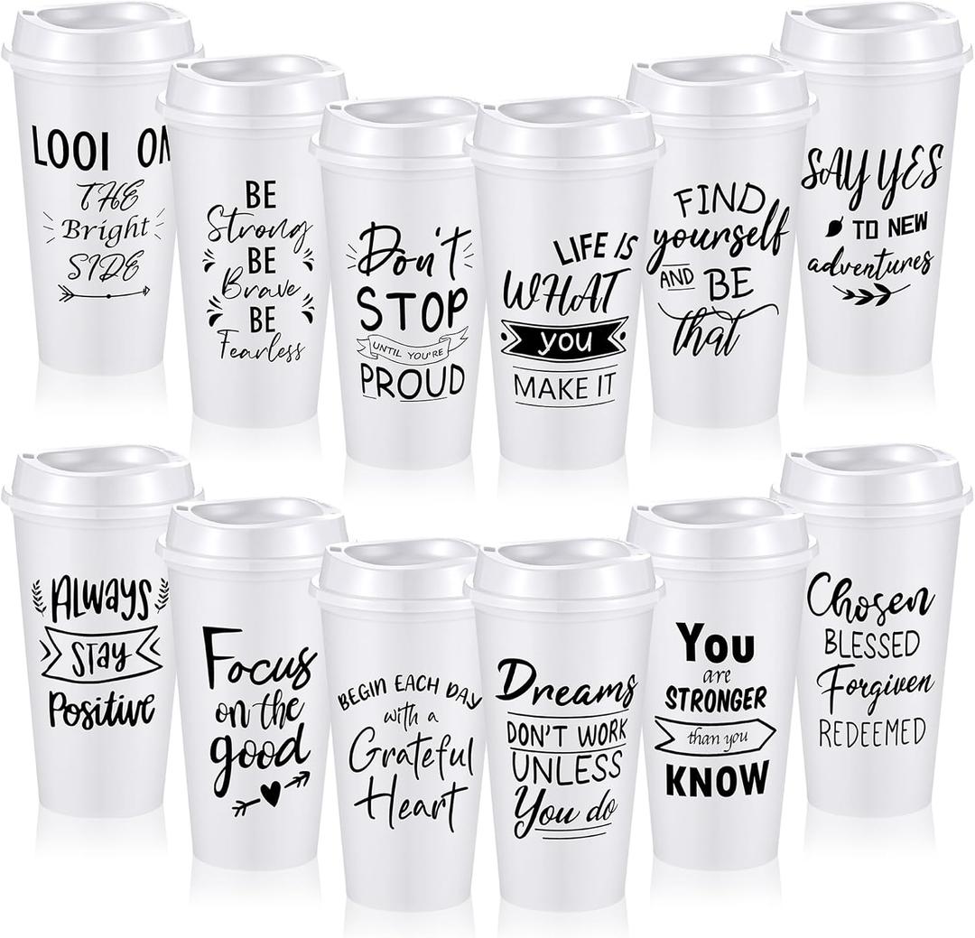 10 Pcs Bulk Inspirational Gifts for Employee Coworkers Staff Teammate, 16oz Reusable Plastic Coffee Cups with Positive Sayings, Housekeeping EVS DSP Week Appreciation gifts (White)