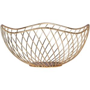 IBWell High Style Curved-Edge Modern Creative Stylish Single Tier Dish,Metal Iron Wire Fruit Vegetables Bread Decorative Stand Serving Bowls Basket Holder (Gold-Twill)