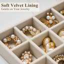 Velvet Jewelry Drawer Organizer Trays – Large Beige Stackable Jewelry Storage Inserts Set, 4-Layer Jewelry Tray Set for Earrings, Rings, Necklaces, Bracelets with Removable Dividers for Dresser, Vanity