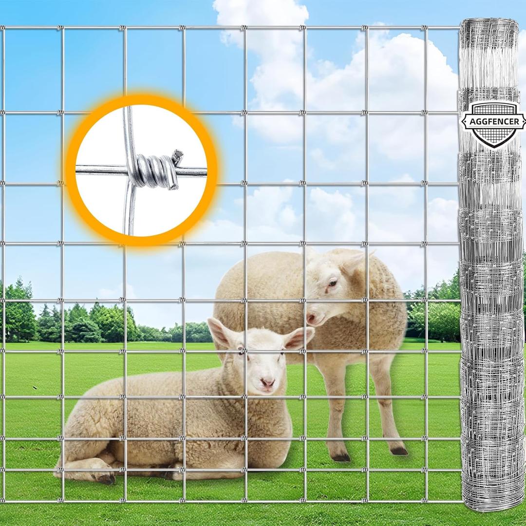 4ft x 164ft Galvanized Farm Fence, Fixed Knot Woven Wire Livestock Fence 16Ga, Deer Cattle Fence Wire, for Sheep Hog Goat Horse Panel Fence and Field Protection