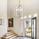 WJShome 18.1" Silver Chandelier, 4-Light Farmhouse Foyer Lighting Fixtures, Modern Hanging Ceiling Lantern Pendant Light, for Dining Room, Kitchen Island, Hallway, Entrance, Staircase