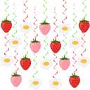 Lewtemi 36 Pcs Strawberry and Flower Decor Berry First Birthday Decor Hanging Swirl Banner for Strawberry Party Decorations Baby Shower Party Supplies