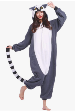 DarkCom One Piece Unisex Adult Lemur Onesie Women Men Sleepwear Cosplay Halloween Costume Christmas Pajamas, Large
