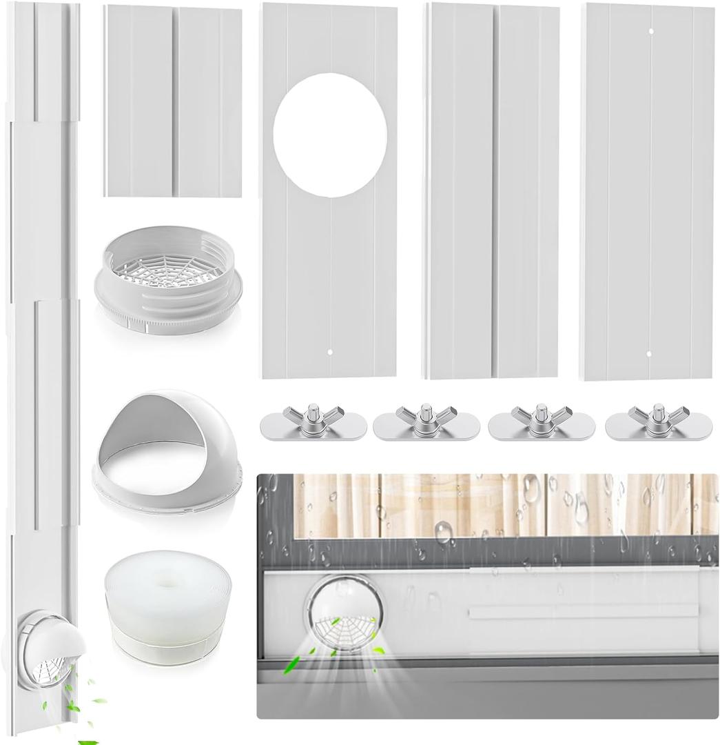 Insputer Portable ac Window Vent Kit with Coupler, New Adjustable Air Conditioner Window Seal Kit for Sliding Window, Fit for AC with 5.9 & 5.1 Inch Diameter Exhaust Hose(3 Pcs)