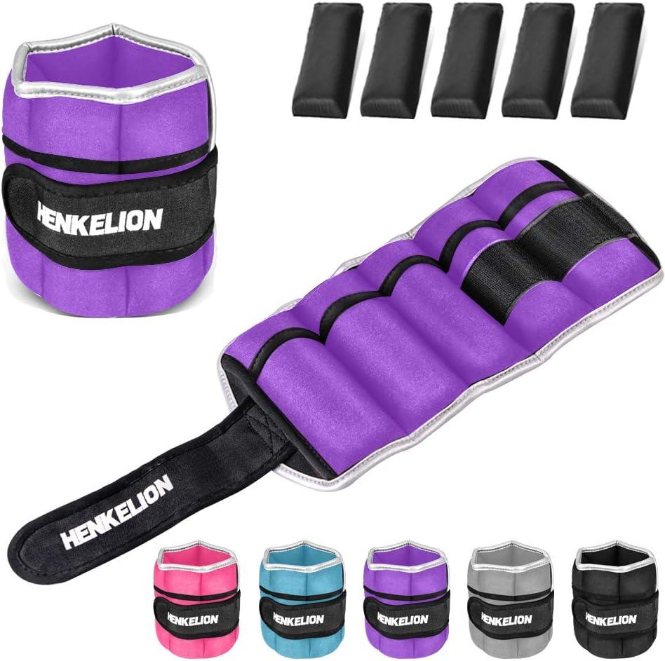Henkelion 1 Pair 2 3 5 10 Lbs Adjustable Ankle Weights for Women Men Kids, Strength Training Wrist and Ankle Weights Sets for Gym, Fitness Workout, Running, Lifting - Black Grey Pink Blue Purple