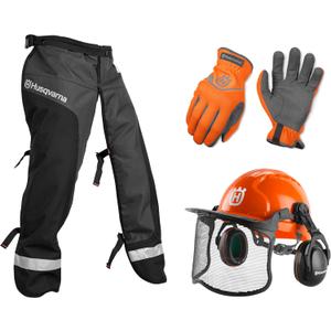Husqvarna Classic Personal Protective Power Kit with Chainsaw Chaps, Forest Helmet and Safety Gloves, Chainsaw Safety Equipment for New Chainsaw Users