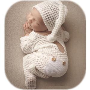 Vemonllas Newborn Photography Props Outfits Girl Fabric Elf Hat Baby Photo Prop Footed Romper Newborn Photoshoot Props Outfit (White)