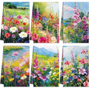 Geyoga 6 Pieces Oil Painting Flowers Kitchen Towels Absorbent Dish Towels Decorative Tea Washcloth for Spring Summer Kitchen Bathroom Home Decor, 16 x 24 Inch(Colorful)
