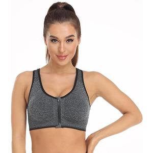 Women's Zip Front Sports Bra Wireless Post-Surgery Bra Active Yoga Sports Bras (X-Large, grey/beige-2 Pack)