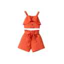 AMMENGBEI Little Girl's 2 Piece Outfits Sleeveless Ruffle Trim Halter Top and Shorts Set Kids 2Pcs Summer Clothes(Orange,4-5T)