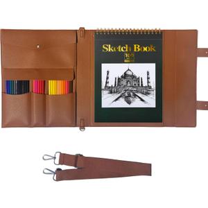 Leather Sketch Book Cover, Leather Sketchbook Holder for 9"x12", Travel Sketch Board Pad Pencil Holder, Drawing SketchBook Cover Pencil Case, Painter Artist Sketch Pad Holder (Large)
