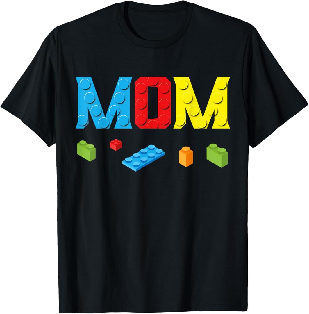 Mom Master Builder Building Bricks Blocks Family Set Parents T-Shirt (Small, Black)