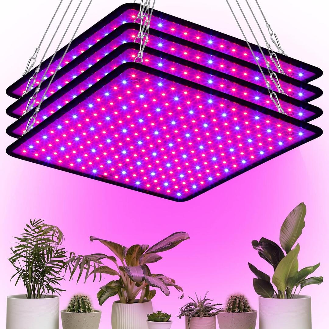 Liliful 4 Pcs Grow Lights Panel 200W Artificial Full Spectrum Grow Lamps with 225 LEDs for Indoor Outdoor Seedling Tent Flowe(Red, Blue)