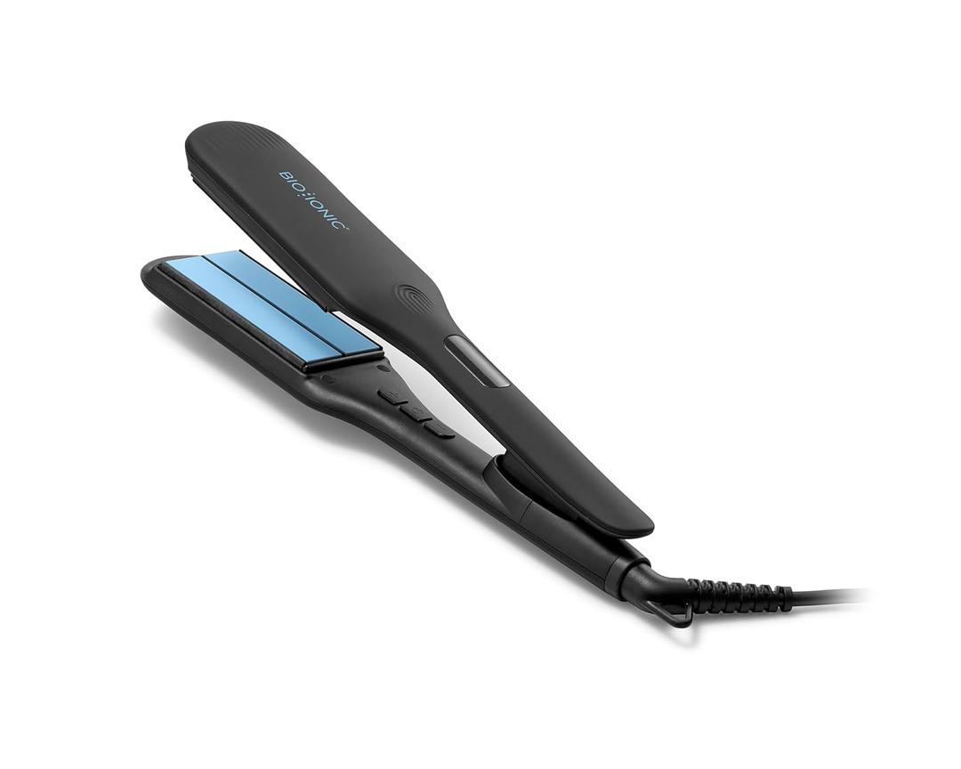 BIO Ionic Onepass Styling Flat Iron with NanoIonic & Moisturizing Heat Technology, Hydrated and Frizz-Free Hair, Ceramic Hair Straightener with Silicone Strip for Gentle OnePass Styling (1.5 Inch, Black)