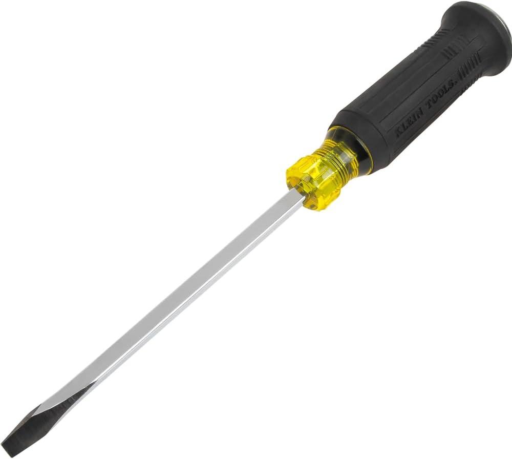 Klein Tools 6007DD 5/16-Inch Keystone Demolition Screwdriver, 7-Inch Blade, Steel Tip-to-Cap Construction Demo Screwdriver, Cushion-Grip Handle, Oversized Strike Cap, Square Shank with Wrench Assist