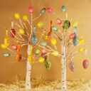 2 Pack Easter Birch Tree with Light, USB or Batteries Operated with Timer, Artificial Tree Light 24 inch with 36 Eggs Indoor Hanging Ornaments for Easter Party Decoration