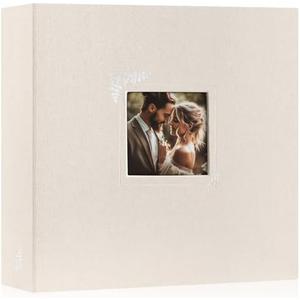 Lanpn Scrapbook Photo Album 12x12, Linen Window Design Cover Top Load 3 Ring Folder Binder Photobook Photo Book 12 x 12 inch with 30 Plastic Sleeves 60 Pages Beige