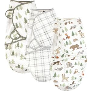 Hudson Baby Unisex Baby Quilted Cotton Swaddle Wrap 3pk, Forest Animals, 0-3 Months