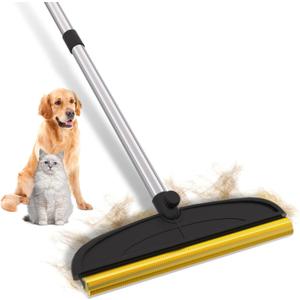 BALORAY Carpet Rake for Pet Hair Removal: 60" Adjustable Long Handle Pet Hair Removel Tool, 2 in 1 TPU and Copper Pet Hair Remover Broom, Reusable Cat Dog Hair Remover Carpet Scraper (Black)