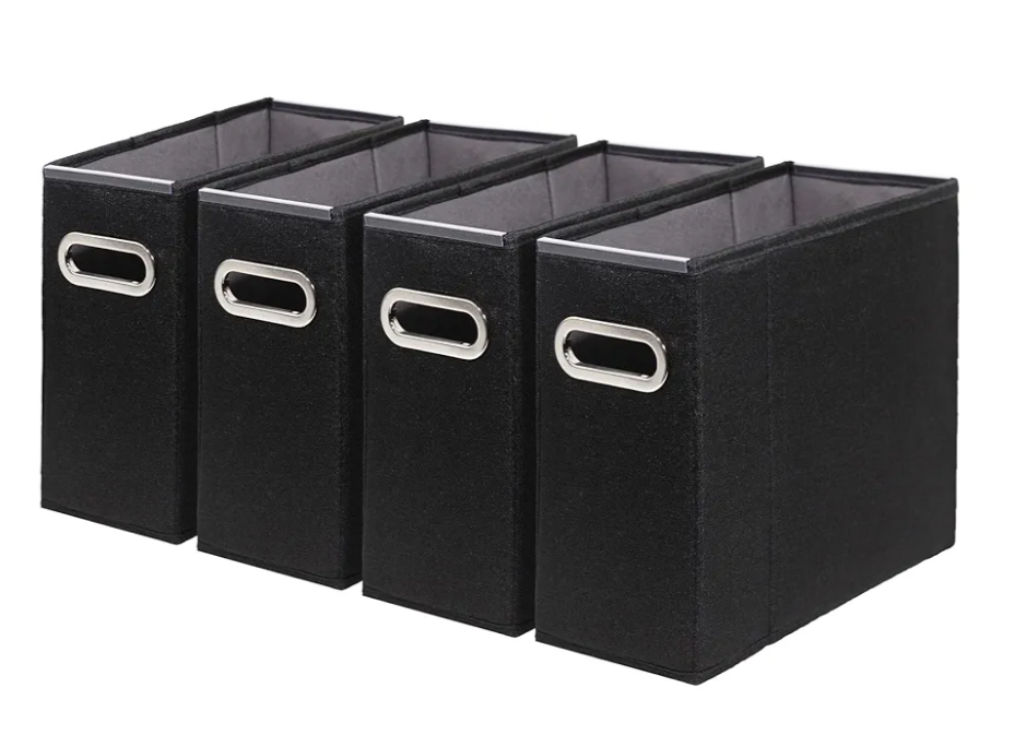 4 Packs Letter Size File Organizer, File Folders Organizer, Fabric Storage Box, Collapsible Paper Organizer with Metal Handle, Smooth PVC Rails, Only Box (Black)