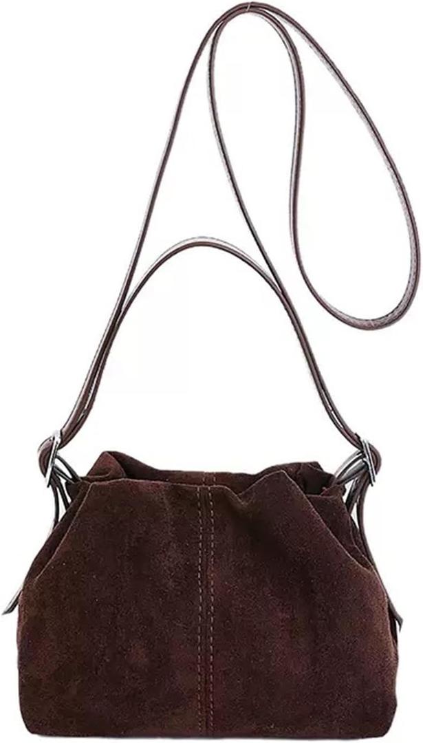 Women Vintage Suede Handbag Small Tote Bag Drawstring Bucket Bag Faux Suede Crossbody Bag Everyday Shoulder Bag Winter Purse