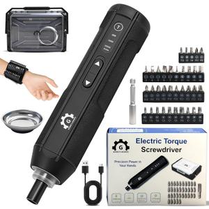 Electric Torque Screwdriver Set 4V with 3 Torque Settings 5.5Nm Max Electric and 8.5 Manual Torque LED Light, 2000mAh Battery, 35 Magnetic Bits, Extension Rod, Magnetic Wristband, Tray and Storage Box