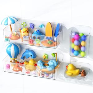 Nieifi Bath Toy Storage Holder, Bathtub Toy Storage, Large Capacity Bath Toy Organizer, Adhesive Shower Caddy for Bathroom, Clear (2 large + 1 small + 1 long)