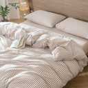MooMee Striped Duvet Cover Set 100% Washed Cotton Linen Like Textured Breathable Durable Soft Comfy (Orange Classic Stripes, Queen 90"x90")