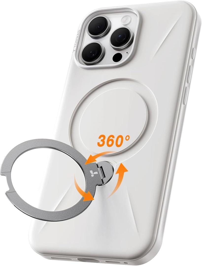 TORRAS 360Spin Stand for iPhone 16 Pro Max Case, Fit for Magsafe, Mil-STD Protective Hard PC Scratch-Resistant Case for iPhone 16 Pro Max Phone Case with Kickstand, Ostand Spin, Ivory White, 6.9 inch (for iPhone 16 Pro Max 6.9 inch, White)
