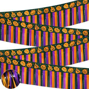 2 x 4 Pack 39Ft Halloween Parade Floats Foil Fringe, Each 10 ft x 15'' Orange Purple Black Pumpkin Tinsel Streamers Garland Banner Table Skirts for Halloween Trailer Car Homecoming Party (4 Pack)