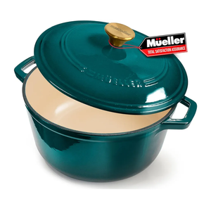 Mueller DuraCast 6 Quart Enameled Cast Iron Dutch Oven Pot with Lid, Heavy-Duty, Oven Safe up to 500° F & Across All Cooktops, Wedding Registry Ideas & Gifts, Emerald