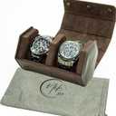 Leather Watch Roll Travel Case for Men, Hexagonal 2 Watch Travel Case For Men With Soft and Removable Pillows for Wristwatches & Smart Watches - Watch Case Travel, Brown