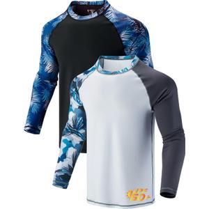2 Pack Men’s Rash Guard Long Sleeve Swim Shirts UPF 50+ Sun Protection – Quick Dry Lightweight UV Fishing Surf Shirt (Set 5, Medium)