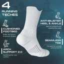 Compression Running Socks 3 Pairs, Cushion Crew Socks, Anti-Blister Moisture Wicking Athletic Hiking Basketball Socks (White) 6-9