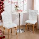 VitalCozy Cream White Bow Chair Covers Set of 2 Coquette Room Decor Cute Faux Fur Chair Back Covers Soft Beige Seat Slipcovers for Dining Room Kitchen Wedding Party Decor