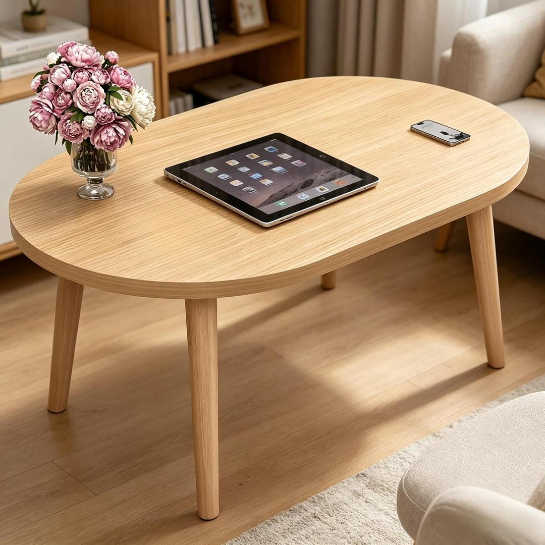 23.6" Small Coffee Table for Small Space, Mini Low Oval Coffee Table, 23.6" x 15.8" x 16.3"