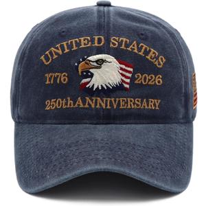 United States 250th Anniversary Hat,1776-2026 Embroidery Patriotic Baseball Cap,250 Anniversary USA Hat for Men Women (Blue)