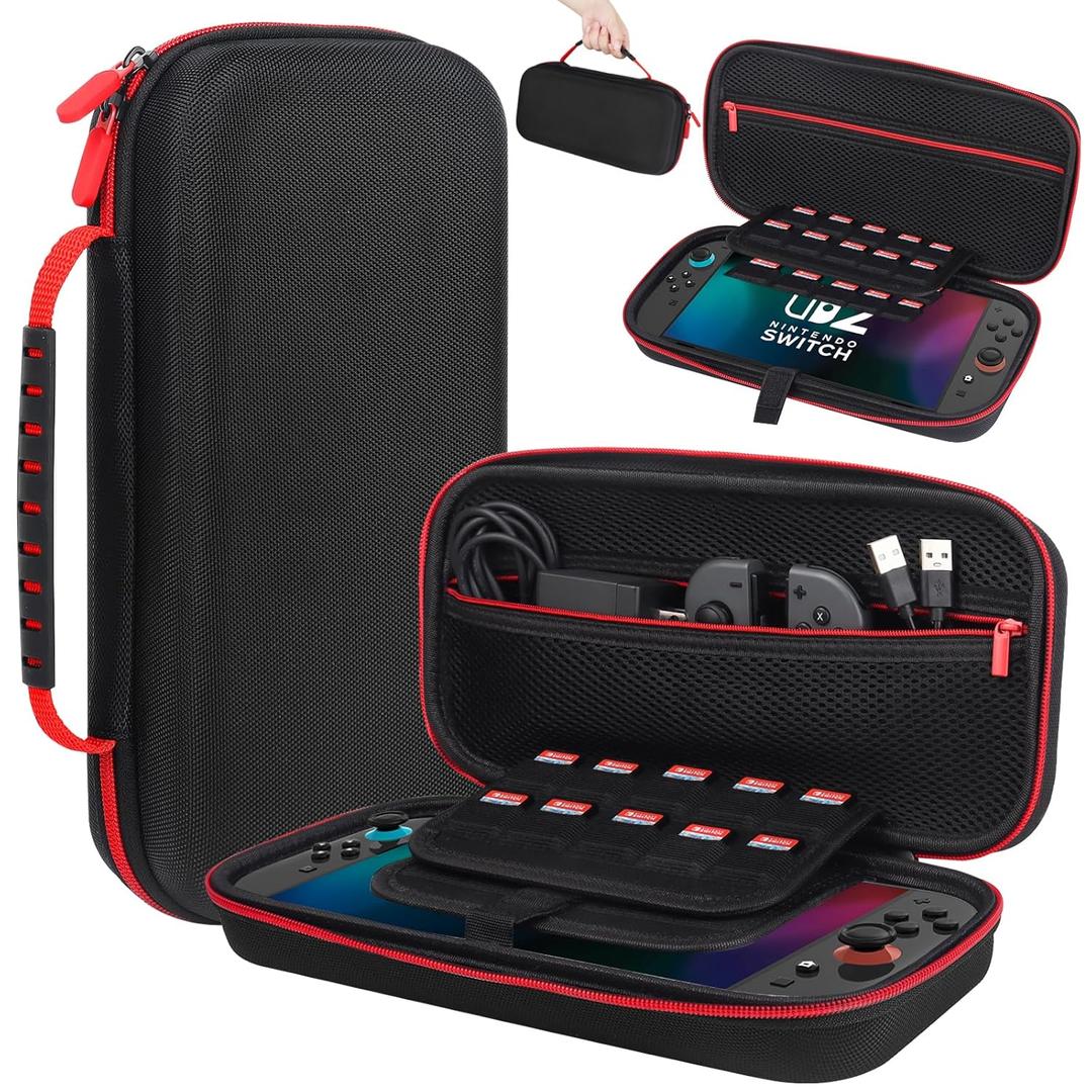 2 x DJ&RPPQ for Nintendo Switch 2 Carry case 2025, Switch 2 Case with 20 Game Cartridges, Protective Hard Shell Portable Case Pouch for 2025 Nintendo Switch 2 Console & Accessories - Black