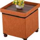 15 Inch Storage Ottoman with Wooden Legs - Cube Foot Rest Stool, Square Footstool, Comfortable Seat with Lid, Foldable Fabric Ottoman, Space-Saving Orange
