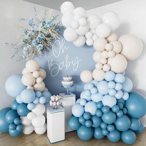 Dusty Blue Balloon Garland Arch Kit, 132Pcs Baby Blue Balloon Arch with Dusty Blue, White Balloons Latex Balloons for Baby Shower Boy Birthday Gender Reveal Party Decorations