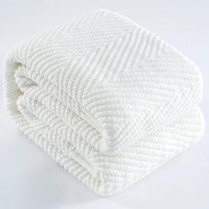 Knitted Throw Blanket 60"X80", White Knit Throws for Bed, Super Soft Boho Chevron Blankets for Couch Sofa Chair Room Decor, Textured Decorative Farmhouse Cozy Lightweight