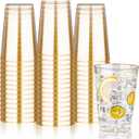 BESTVIP 12oz Gold Glitter Disposable Cups, 100 Pack Gold Plastic Cups, Heavy-duty Party Cocktail Glasses for Christmas, Plastic Cups for Party, Holiday, Wedding and Birthday