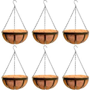 LaLaGreen Outdoor Hanging Baskets for Plants (6 Pack, 12 Inch) Medium Hanging Planter with Coco Liner, Flat Iron Metal Round Plant Flower Pots for Deck Patio Porch Garden Balcony Outside Decoration