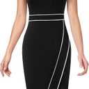 VFSHOW Womens Pleated Crew Neck Front Split Work Business Office Party Bodycon Pencil Sheath Dress (X-Large, Black+white Piping)