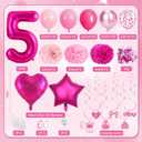 5th Birthday Decorations Girl, Pink Party Decorations with Number 5 Balloon Happy Birthday Banner Bday Sash Crown Tablecloth Fringe Curtain Hanging Swirl for 5 Year Old Girl Bday Decor