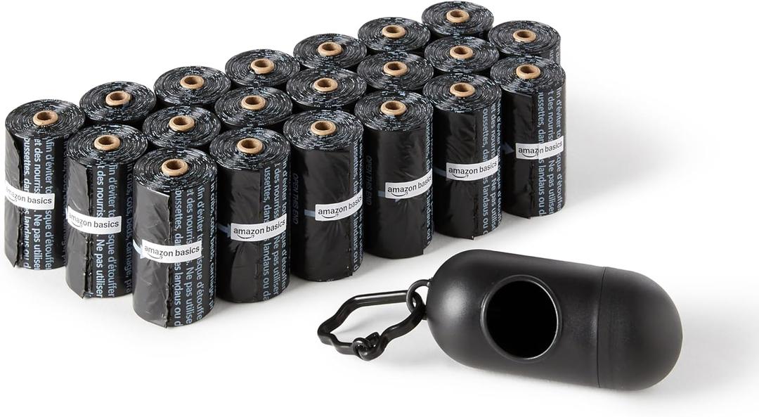 Amazon Basics Dog Poop Leak Proof Bags with Dispenser and Leash Clip, Unscented, 13" x 9" Large Size, 300 Count